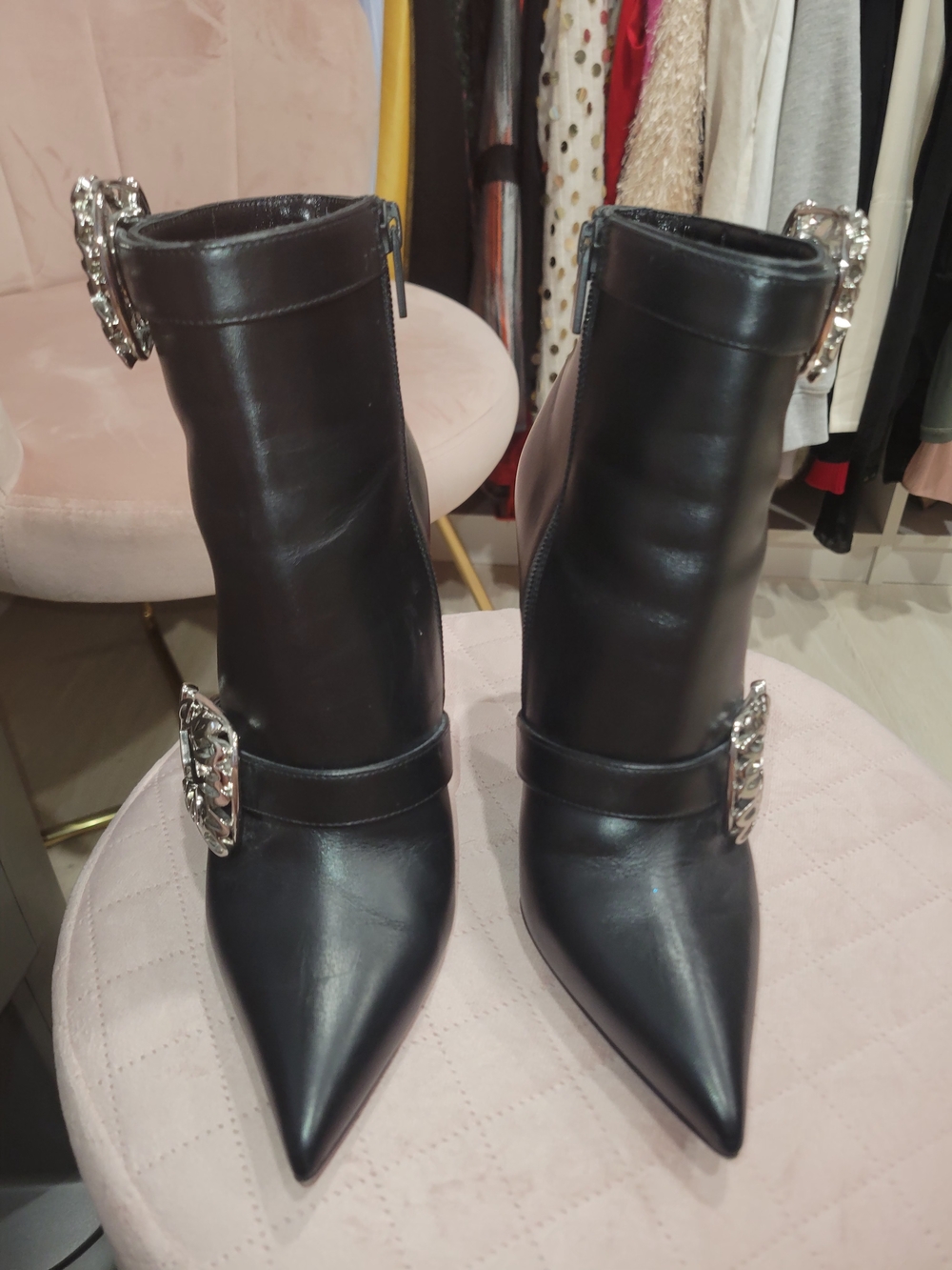 Christian Louboutin Black Leather Pointed Stiletto Ankle Boots - Picture 3 of 9